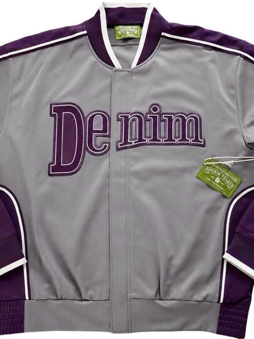 Denim Tears University Grey & Purple Varsity Jacket with Denim Tears Branding